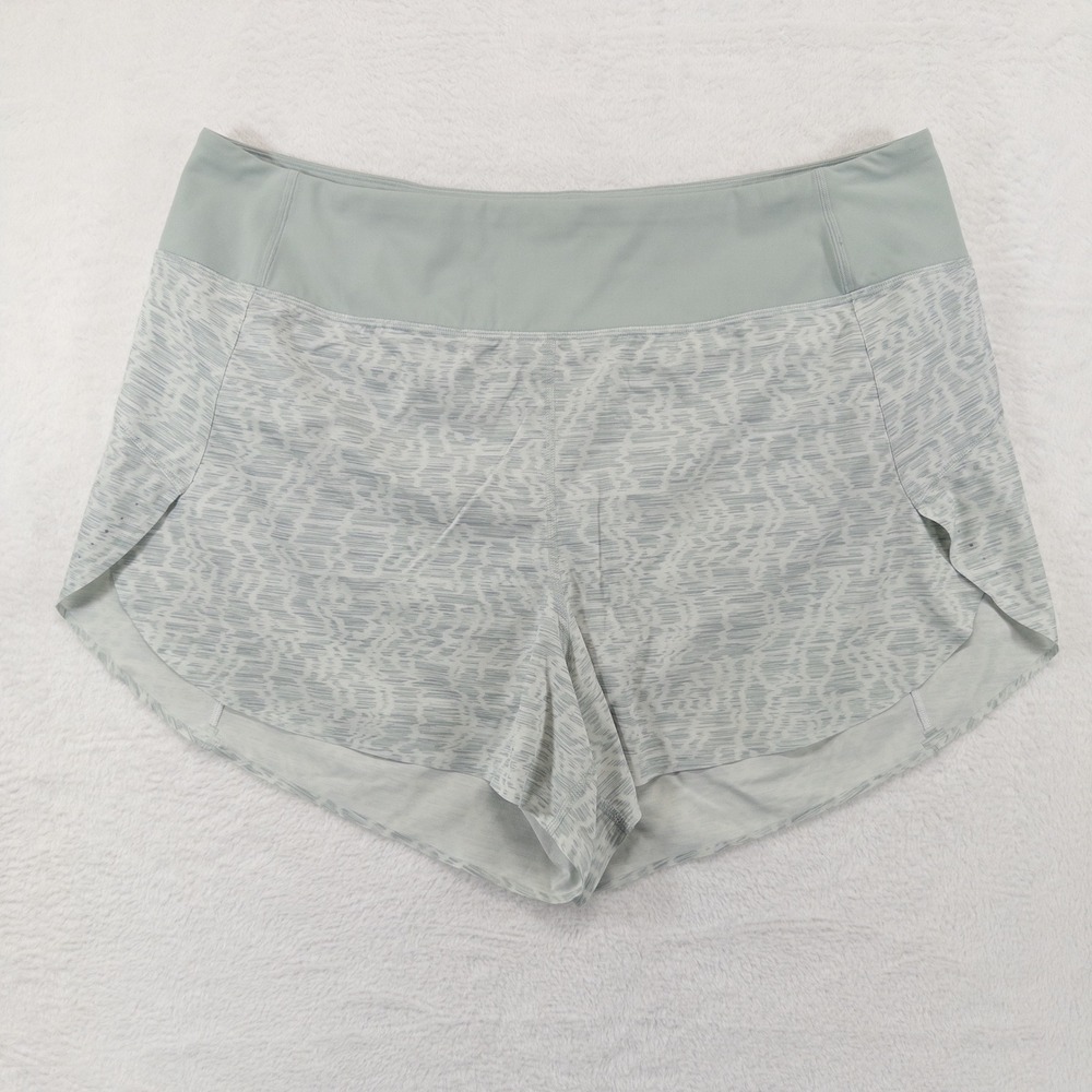 Athleta Run With It 3.5" Shorts 2X Green Gray Abstract Activewear Dolphin Hem